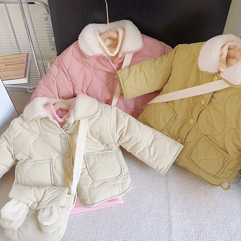 

Детская Хлопковая парка с отложным воротником, теплая пуховая куртка в комплекте с сумкой, для девочек, корейский стиль, весна-осень 2024