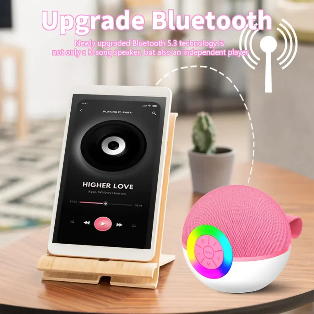 Portable Speaker with RGB LED Lights for Party Mini Karaoke Machine with 2 Wireless Microphones Support TF Card (not included)