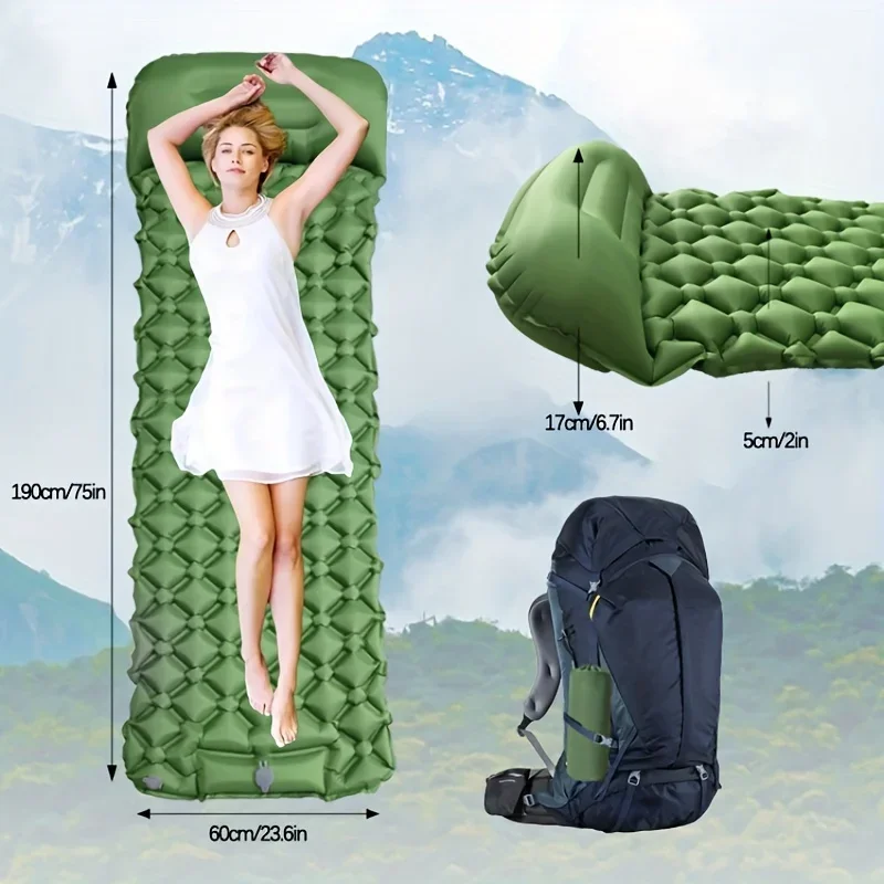 

Outdoor camping sleeping mat with foot stepping function, beach inflatable mattress with pillow, non ultra light air cushion
