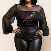 4XL 5XL Women's T-shirt Plus Size Tee Sexy Mesh Long Sleeved Gothic Party Shirt Top Large Size Fashion Y2k Pullover Shirts