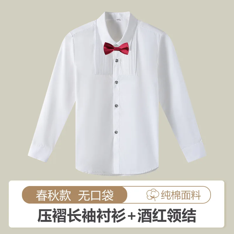 الأولاد الأبيض قمصان طويلة الأكمام القطن الأطفال بلوزة بيضاء حجم 110-180 في سن المراهقة الصبي مرحلة الزفاف حفلة التخرج ازياء