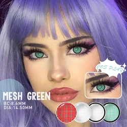 Cyan Mesh Green & White Colored Contact Lenses for Anime Cosplay - Yearly Use, Perfect for Halloween (Mesh Green)