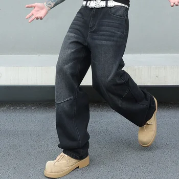 Vintage Men y2k Baggy Denim Jeans For Men Fashion Casual pants Streetwear Denim Hip Hop Wide-Leg Straight Casual Trousers 1