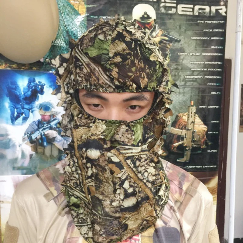 Maple leaf Pattern Camouflage Ghillie Suits Same style Hunting Caps Hood Head Net Eyehole Opening scarf Hunting Accessories
