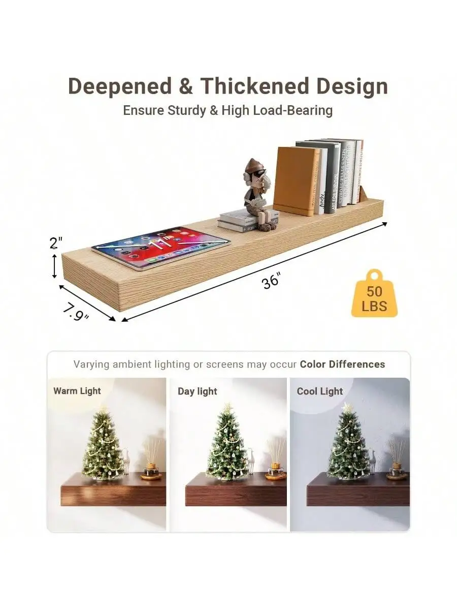White Oak Floating Shelf for Wall 36 Inch Long Wood Floating Shelves Wall Mounted Thick Wall Shelves for Bedroom Kitchen 3