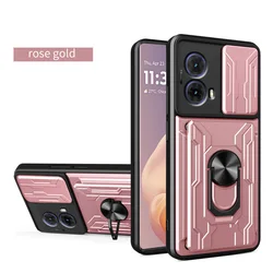 Card Holder Armor Hybrid Ring Cover with Camera Protection for Moto G13 4G (Rose Gold)