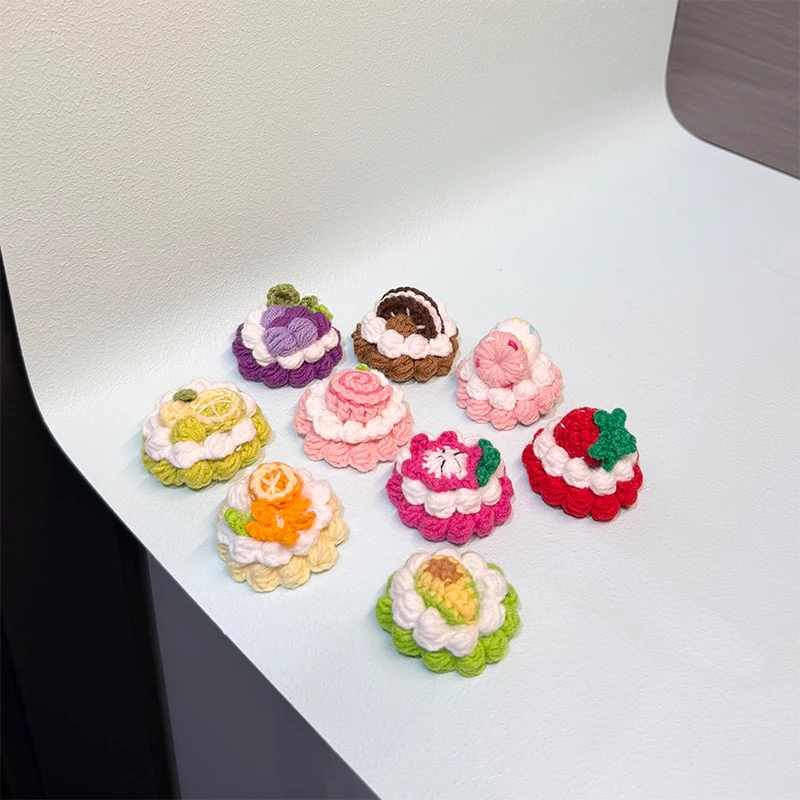 5개 4cm 귀여운 과일 케이크 디자인 크로셰 키체인 뜨개질 케이크 키링 달콤한 도넛 말린 과일 키체인 맞춤 액세서리