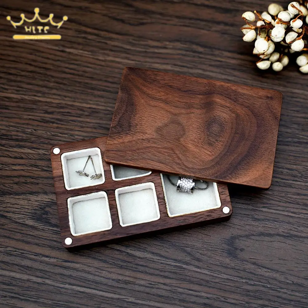Vintage Wood Jewelry Box with Lid Earrings Ring Necklace Storage Box 3 Girds and 5 Girds Small Jewelry Organizer Tray