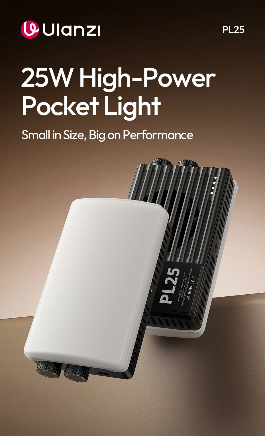25W High-Power Pocket Light Portable Fill Light 2700K-6500K Video Light with Aut