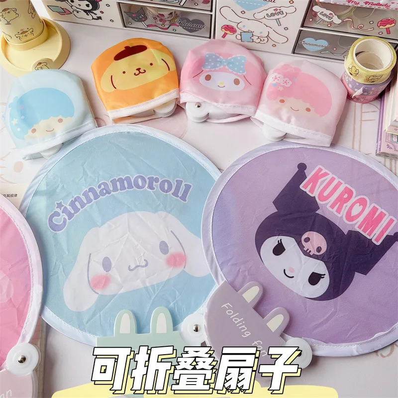 

Sanrio Cute Folding Fan Hello Kitty Kuromi MyMelody Cinnamoroll Summer Hand Held Fan Pocket Fan Round Student Children's Fan