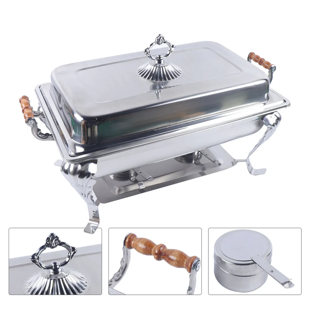 Bymaocar 9L /8quart Catering Stainless Steel Rectangle Chafer Chafing Dish Set Serving Plates Buffet Party Food Warmer Tableware