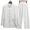 Chinese Style Cotton Linen Tang Suit Casual  Spring Autumn Men's Long-sleeved Shirt Pants Two-pieces Fashion Men Sets 1