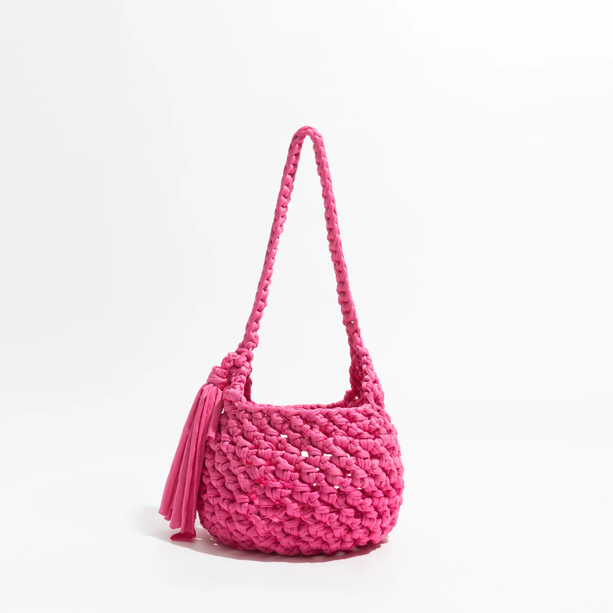 

Fashion Tassel Crochet Women Shoulder Bags Rope Woven Lady Handbags Handmade Summer Beach Bag Casual Hollow Small Tote Purses