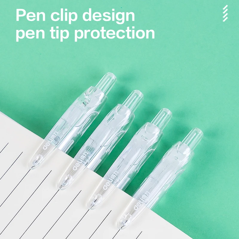 Deli 12pcs Retractable Gel Pens 0.5mm Black Ink Click Pen with Pen Clip Smooth Writing School Pens Push-button Writing Pens 4