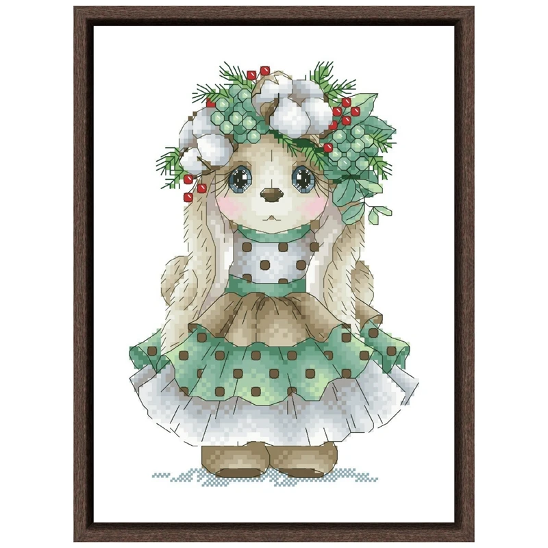 Whimsical Bunny and Poppies Cross Stitch Kit for Beginners - Cartoon Pattern with White Cotton Fabric and Thread