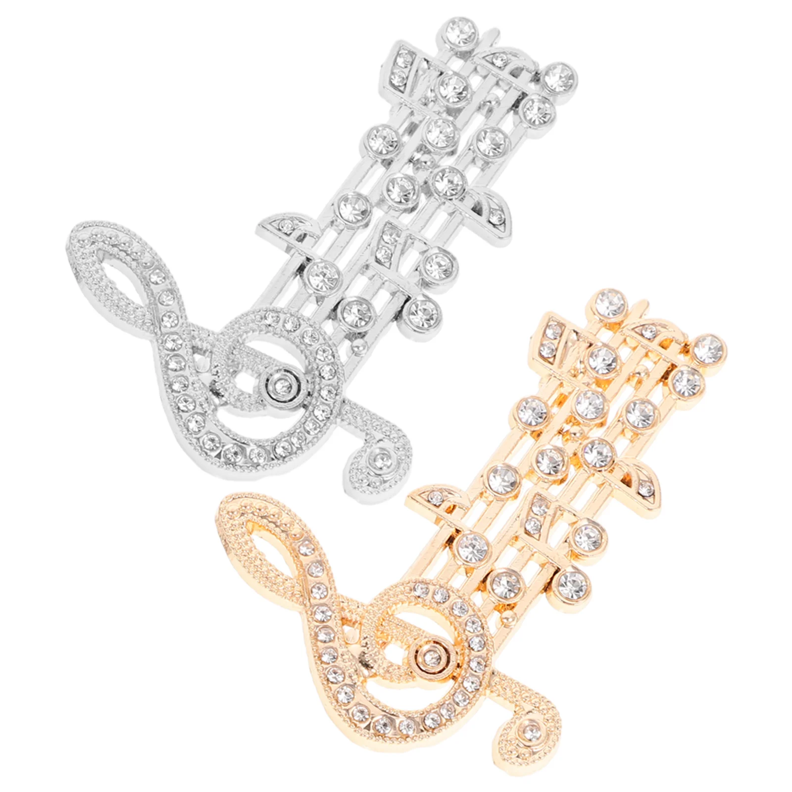 

2 Pcs Musical Note Brooch Festival Pin Rhinestones Alloy Holiday Jewelry for Women