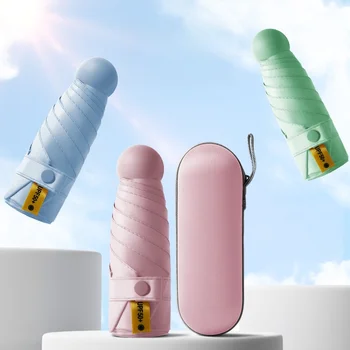 Flat 50% off parasole con protezione solare, ombrellone da donna, ombrello anti-uv, soleggiato e piovoso a doppio uso, ombrello tascabile, porta 1