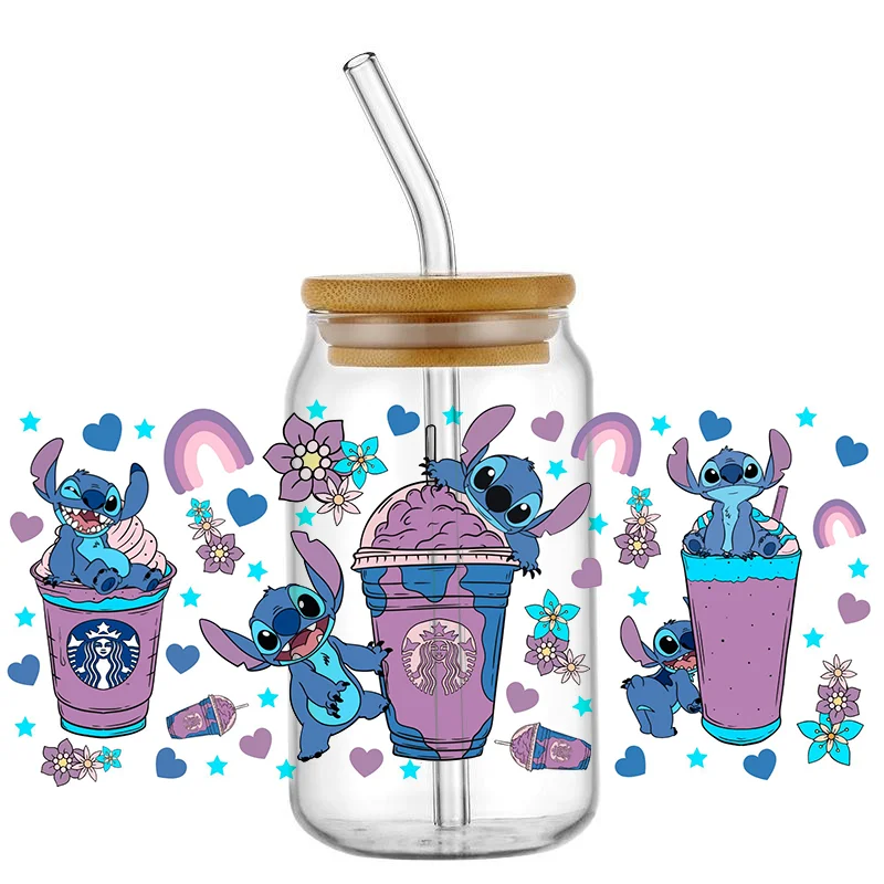 Miniso DTF Sticker 16 OZ Glass Can Wrap 3d Crystal Sticker Waterproof Scratch Resistant Adhesive Sticker