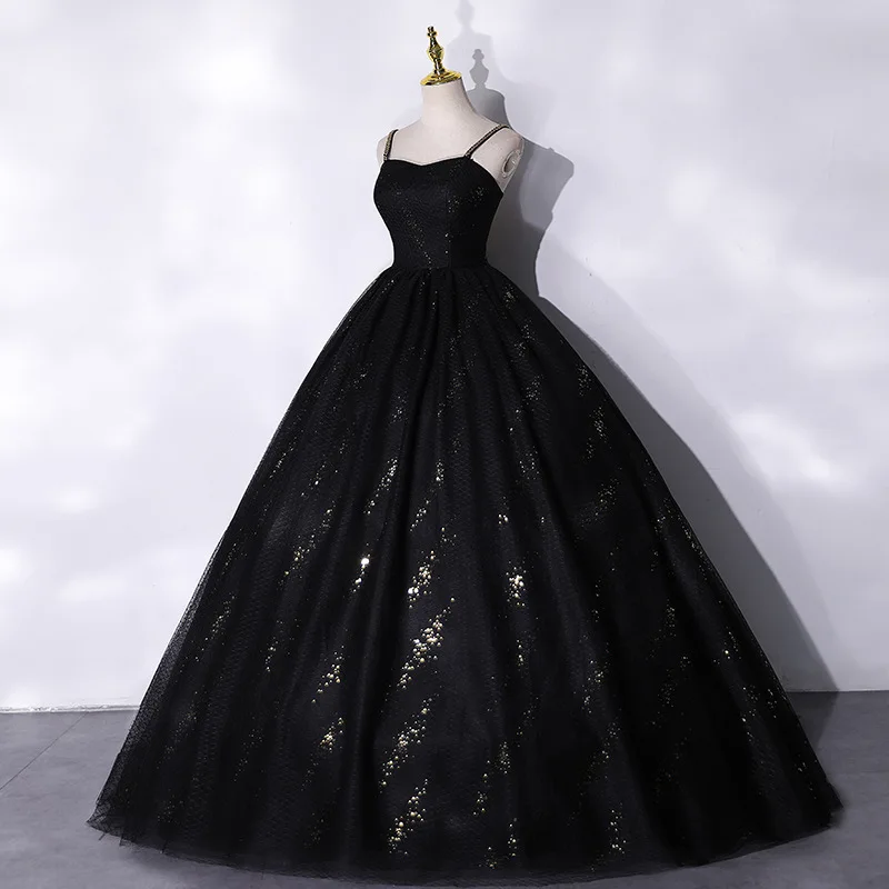

2024 Black Sequin Quinceanera Dresses Spaghetti Straps Shinning Sweet 16 Dresses Ball Gown Birthday Gowns vestidos de 15 Anos