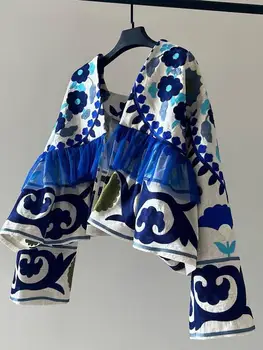 Unique Beautiful Early Spring Women's Blue Embroidered Open Cardigan Jaet Faionable Holiday Sle Commute Loose Fit Long ... 1