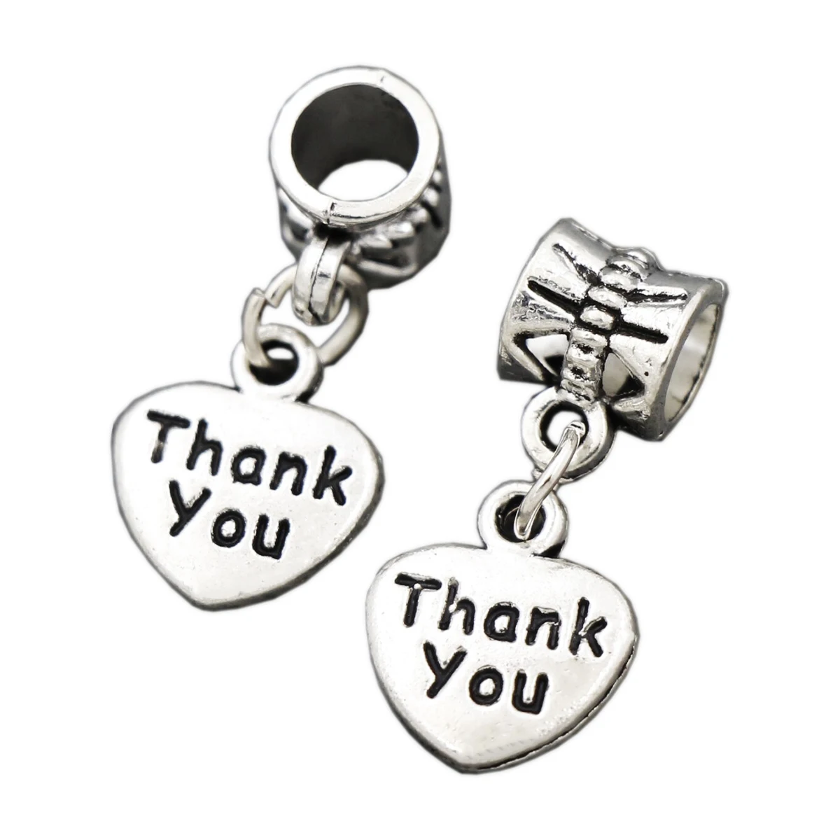 

Thank You Heart Charm Beads Zinc Alloy Fit European Bracelets Jewelry DIY B373 23.5x10.9mm 100PCS