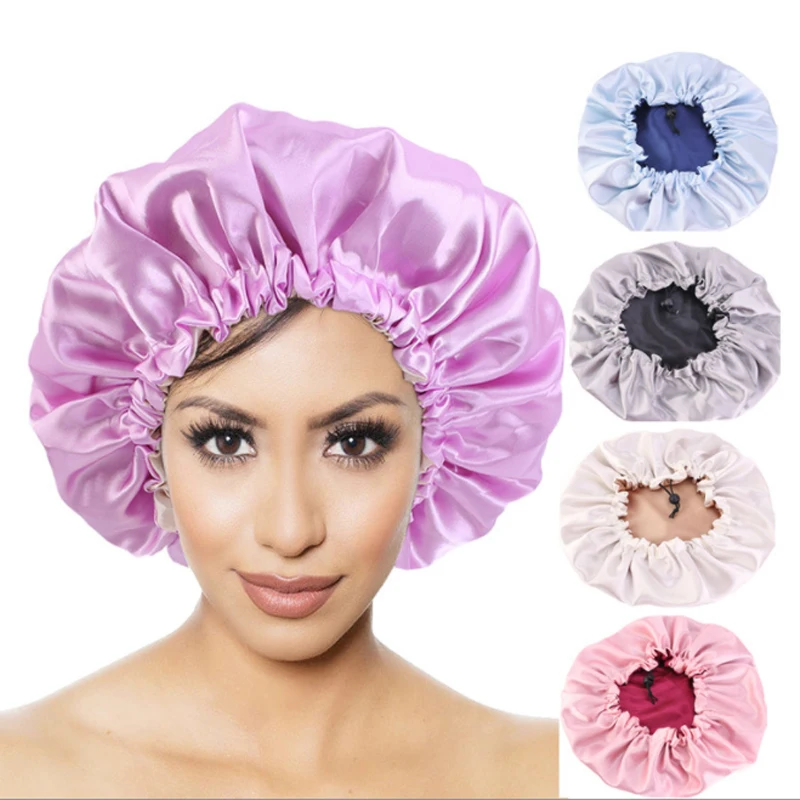 Women Satin Silk Sleep Night Cap Elastic Head Cover Hat Curly