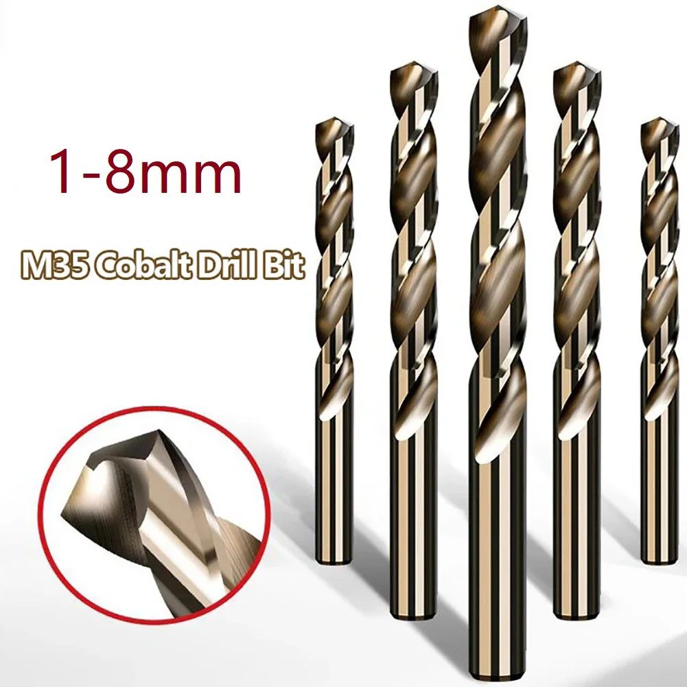 

Кобальтовые сверла M35, 5 шт., 1-8 мм, с круглым хвостовиком, для металлообработки, из нержавеющей стали, железа, алюминия