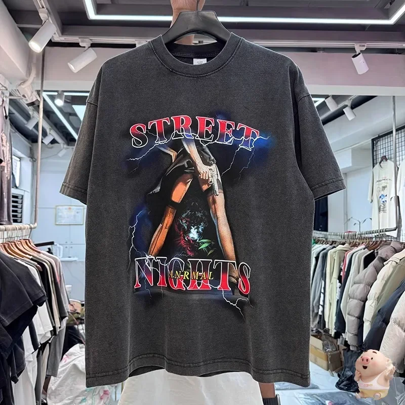 

Washed STREET NIGHTS T Shirt Tee T-Shirt O-neck Tops Soft fabric