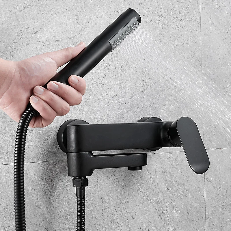 

Bathroom Bathtub Shower Faucet Set Black Wall Mount Rainfall Head Handle Faucets Mixer Tap set