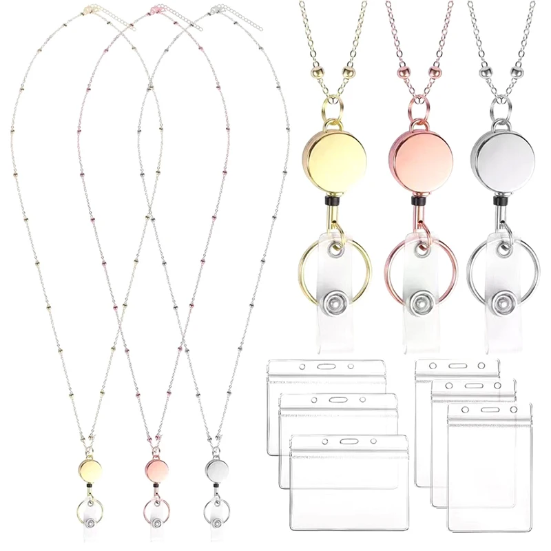 Einziehbare Abzeichen Rolle Lanyard ID-Karten halter Kunststoff kette Halsketten Schlüssel bund Clip für Frauen Männer Mitarbeiter Großhandel – Detail 17