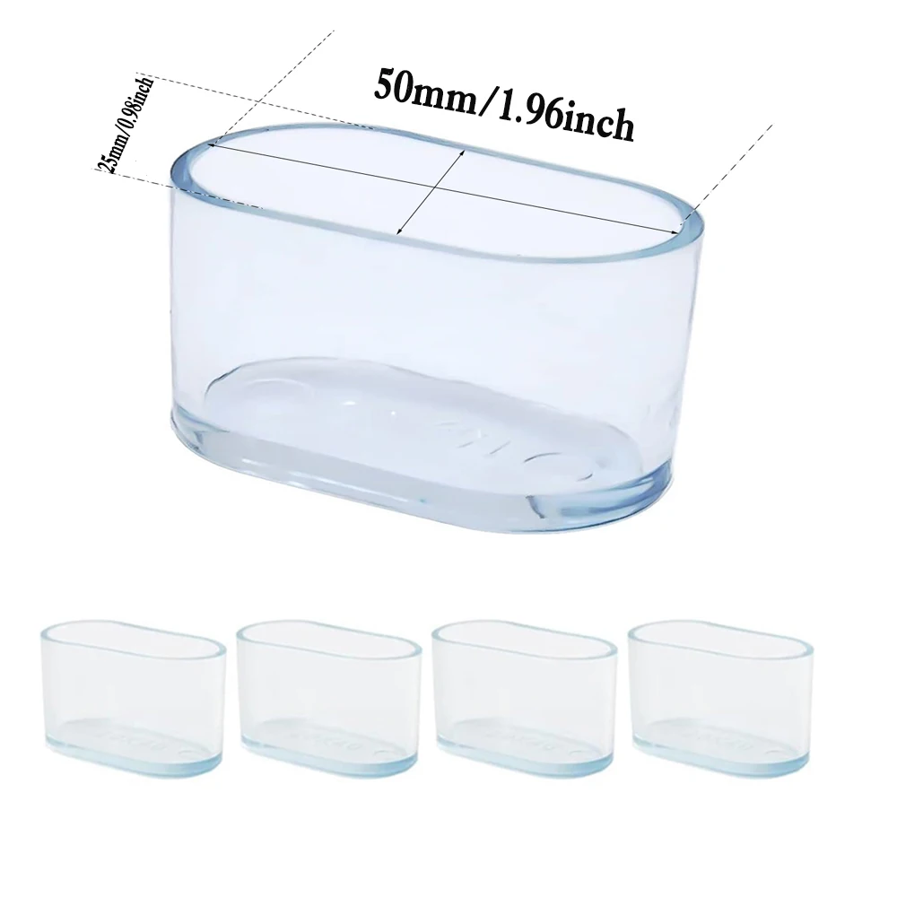 Non-Slip Oval Chair Leg Caps - Floor Protectors for Furniture, Scratch Proof Guards (4 Pack, Black/Clear)
