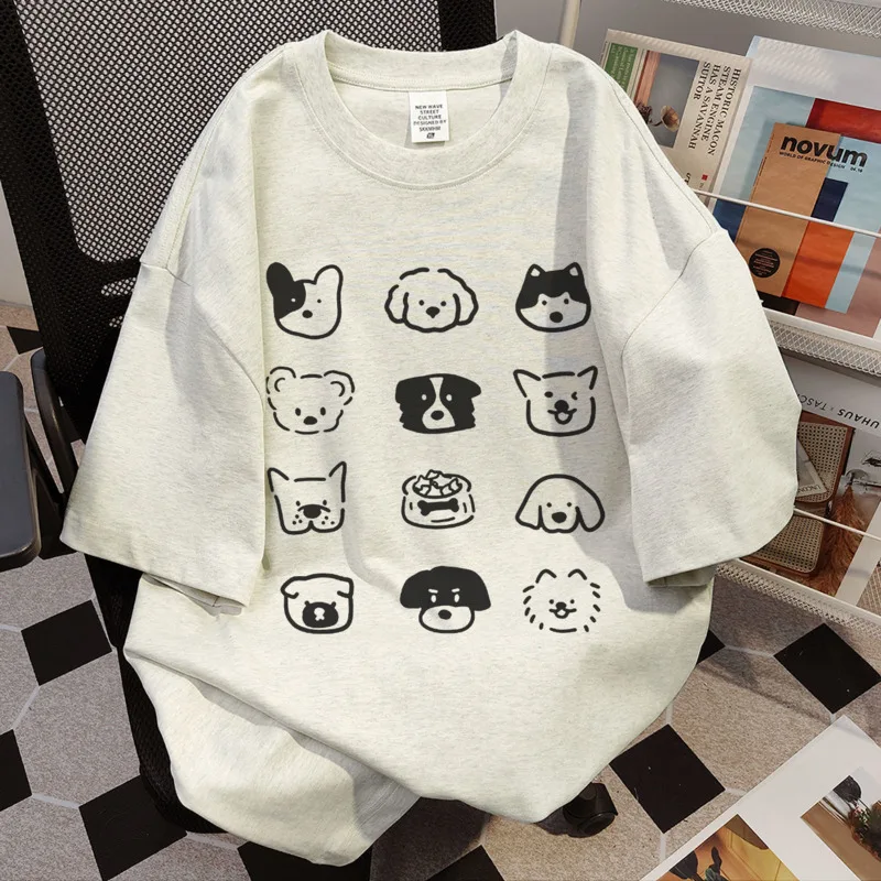 

Cartoon Puppy Avatar Printed Shortsleeve T-shirt 2024 New Summer Unisex Korean Style Y2k Cute Dog Print Casual Loose T-shirt Top