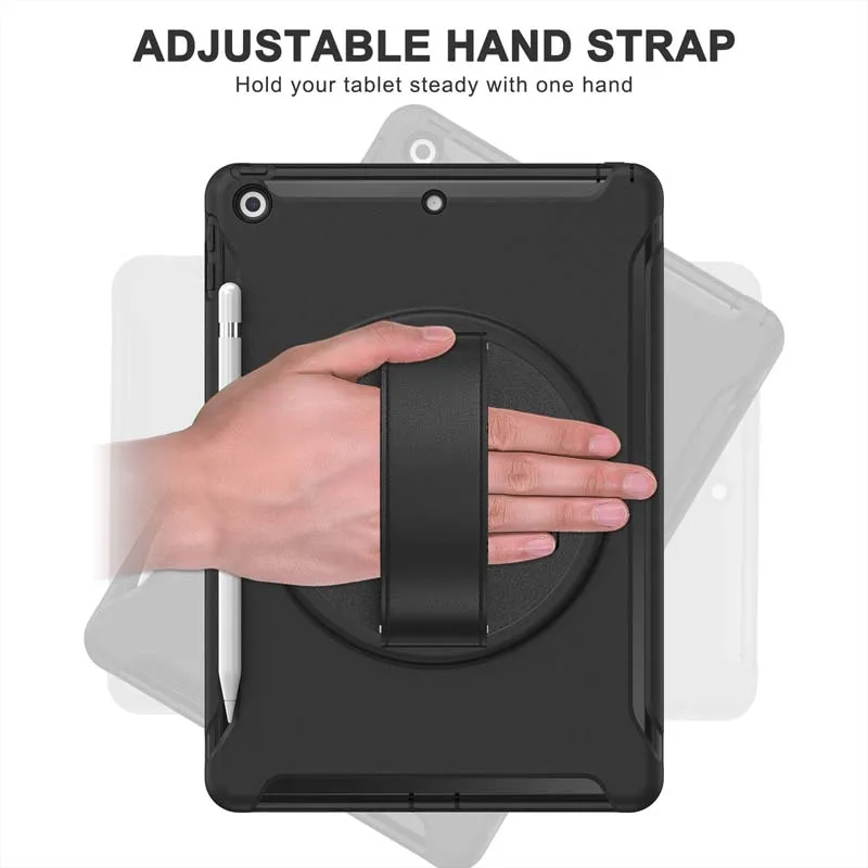 Case for iPad 9 A2602 A2604 A2603 7 8 7th 8th 9th Generation 10.2 inch Rotary Stand Shockproof Cover Pen Holder Hand Strap ipad case tablet case ipad holder ipad keyboard case hand strap