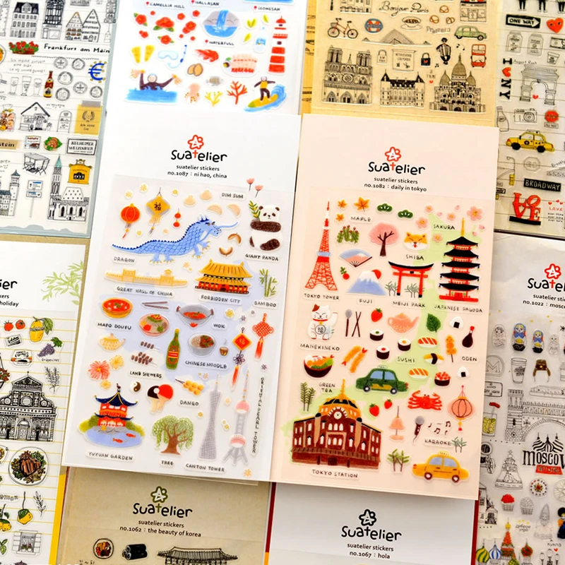 Suatelier City Sticker Korea Scrapbooking Hobby Deko-Aufkleber Junk Journal Zubehör Planer Tagebuch Fotoalbum Bastelmaterial