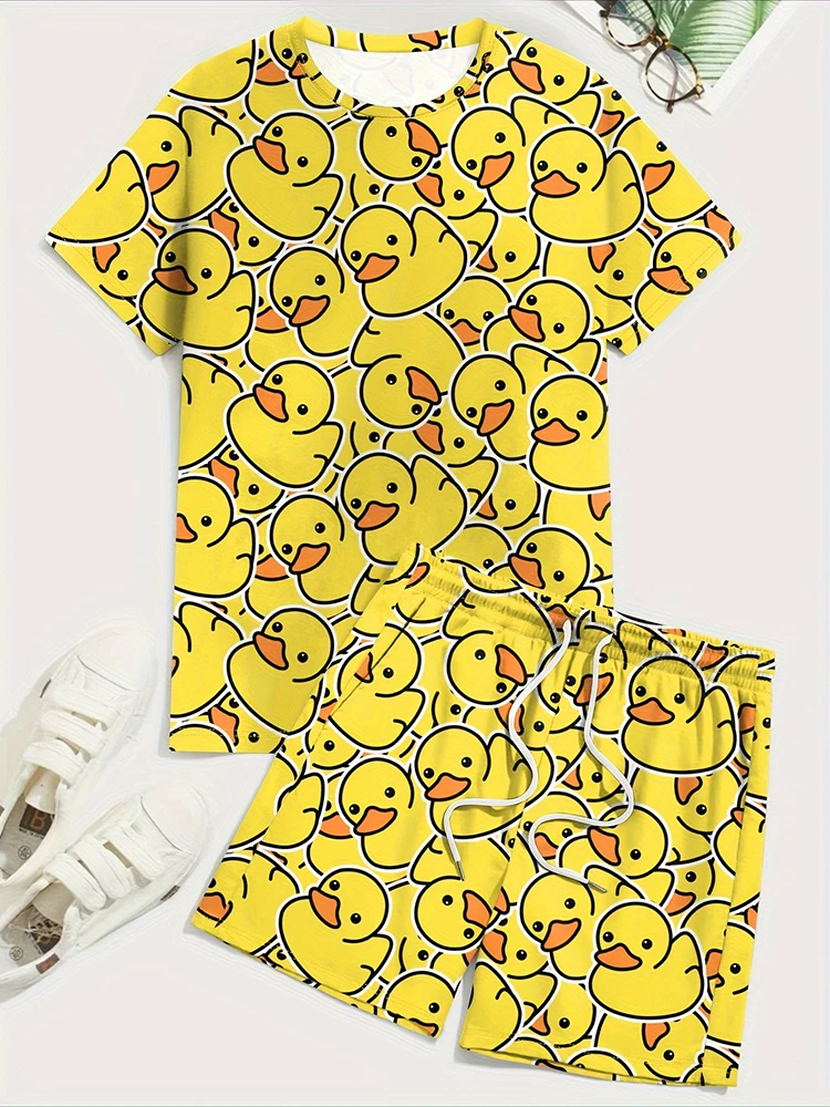thumbnail image 1 of Conjunto de pantalones cortos de manga corta con estampado de oso pardo de dibujos animados para hombre, camiseta informal de verano para uso diario, pantalones cortos de playa de moda urbana para hom, 1 of 5