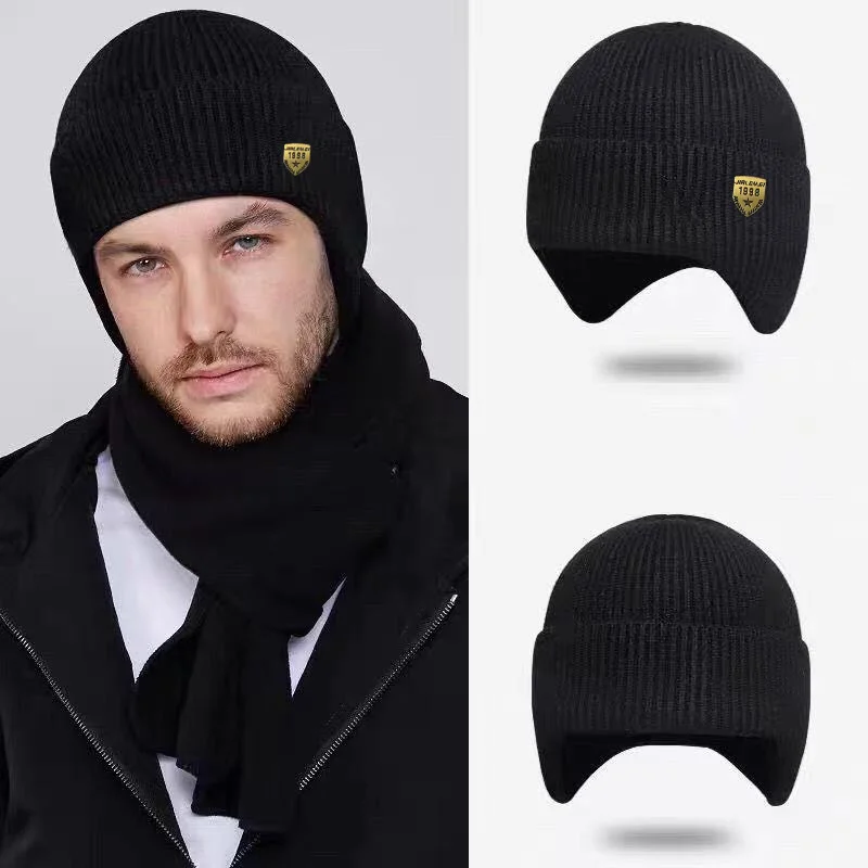 

Beanies For Man Winter Earmuff Cap Men's Outdoor Knitted Hat Women's Korean Warm Skull Hat Windproof Earflaps Bonnet Hats