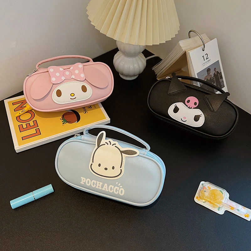 

Мультяшная сумка для хранения Sanrio, полиуретановая сумка для ручек Kuromi, My Melody почтовый органайзер для косметики, кавайная вместительная сумка для хранения
