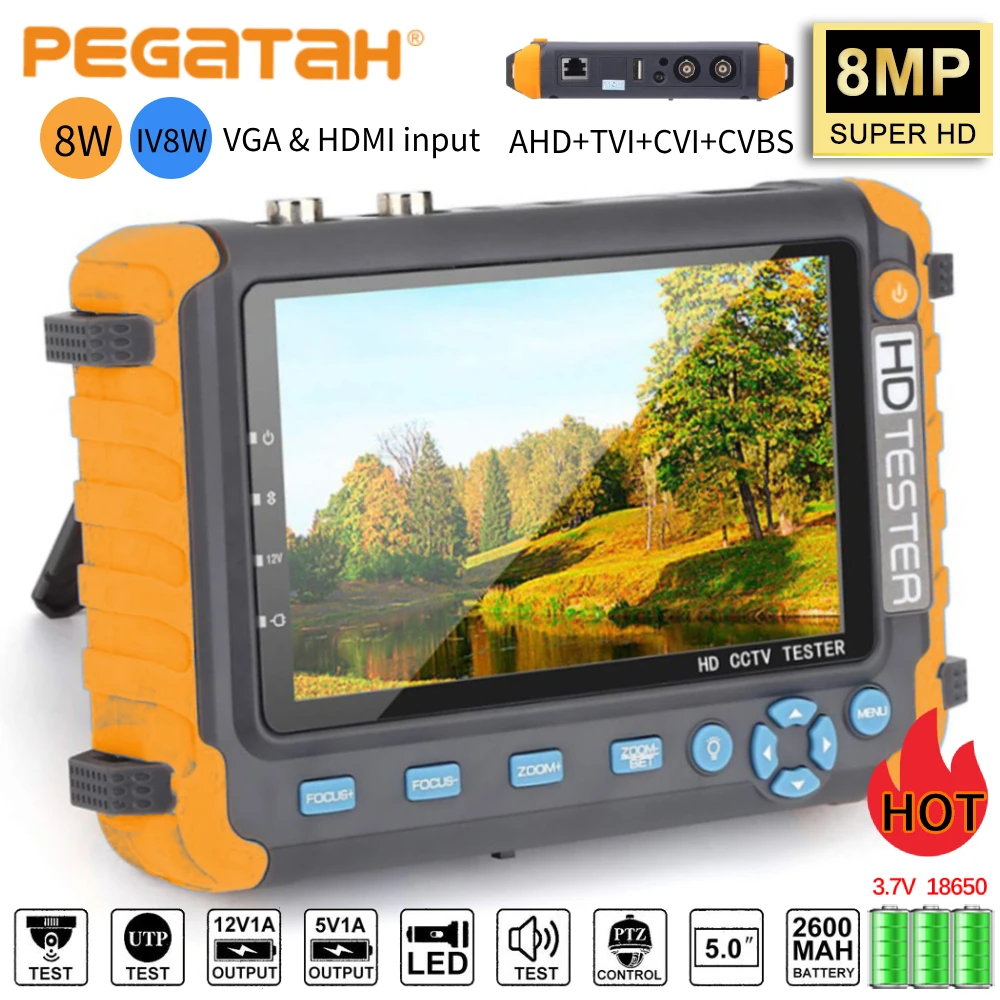 8MP CCTV Security Camera Tester IV8W 5Inch CCTV Monitor AHD/CVI/TVI CVBS Analog Camera Tester Cameras HDMI VGA Input cctv camera tester