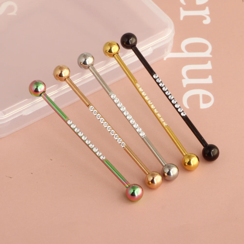 stainless steel high quality industrial barbell earrings wholesales 5 color body piercing cartilage long earrings tragus stud fo