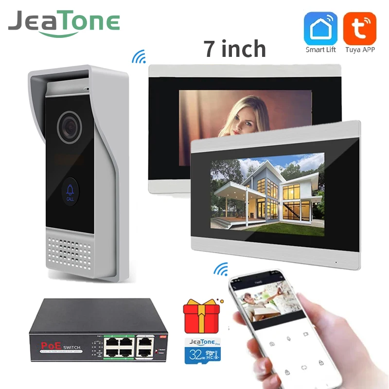 

Jeatone Tuya 7inch Video Phone IP video intercom WiFi video door phone with Smartlife App control interphone for Home Doorbell
