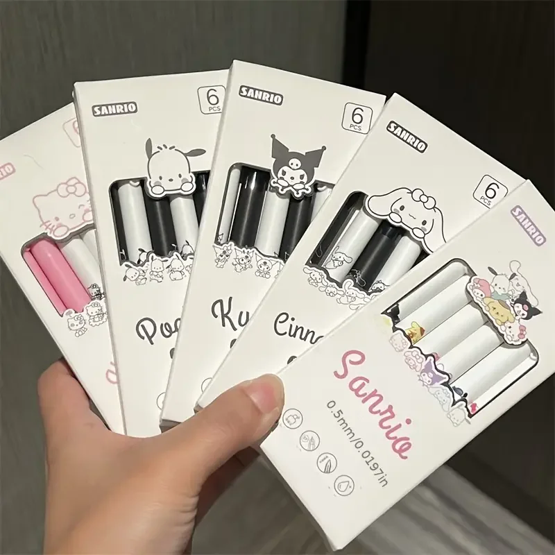 Sanrio Hello Kitty & Kuromi Cute Gel Pen Set Quick-Dry 0.5mm Fine Point Black Ink for Exams and Daily Use