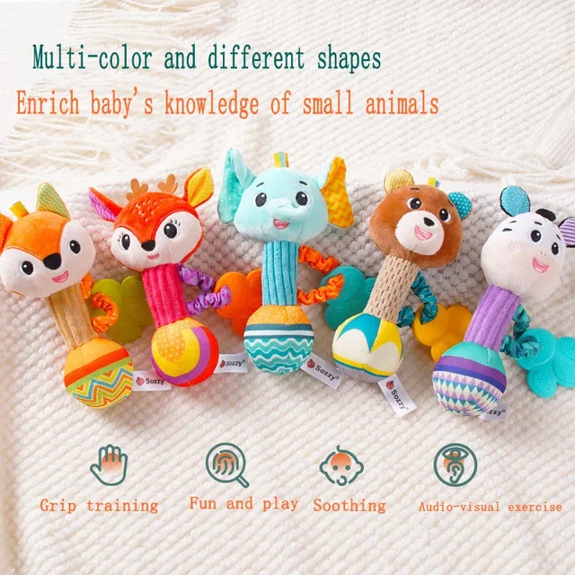 Hochets pour bébé, Animal en peluche doux, poignée à main, jouets pour bébé, Shaker froissé, grinçant, jouets apaisants sensoriels, cadeaux pour tout-petits 3