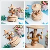 Wooden Carousel Music Box Ornaments Rotatable Hand-cranked Music Box DIY Handmade Birthday Christmas Gift Children’s Toys 6
