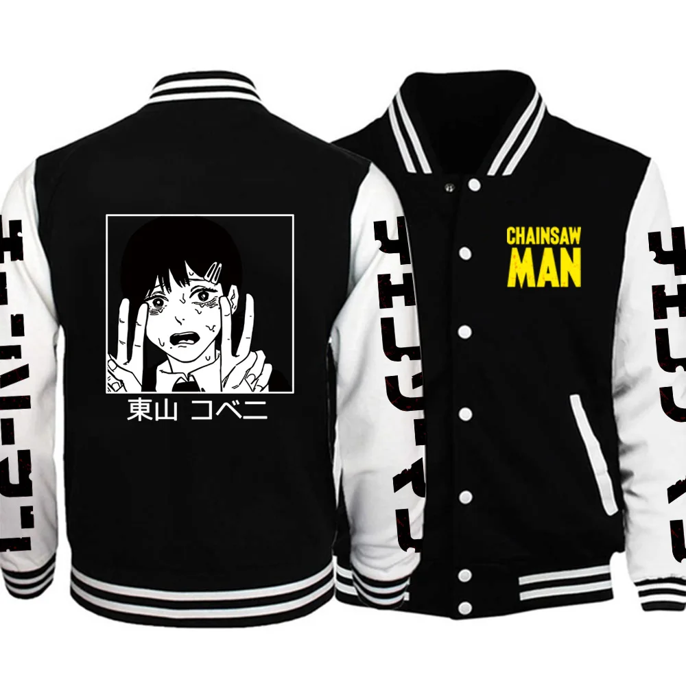 

Anime Chainsaw Man Baseball Jacket Men Bomber Jacket Outerwear Harajuku Streetwear Hip Hop Baseball Uniform Casual Sportswear