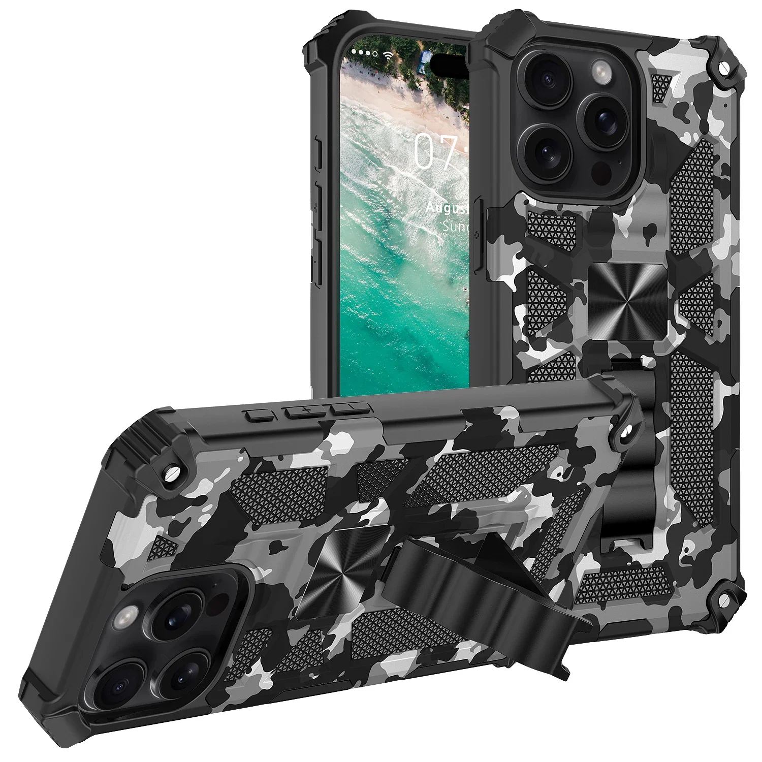 Camouflage Armor Shockproof Phone Case with Hidden Kickstand