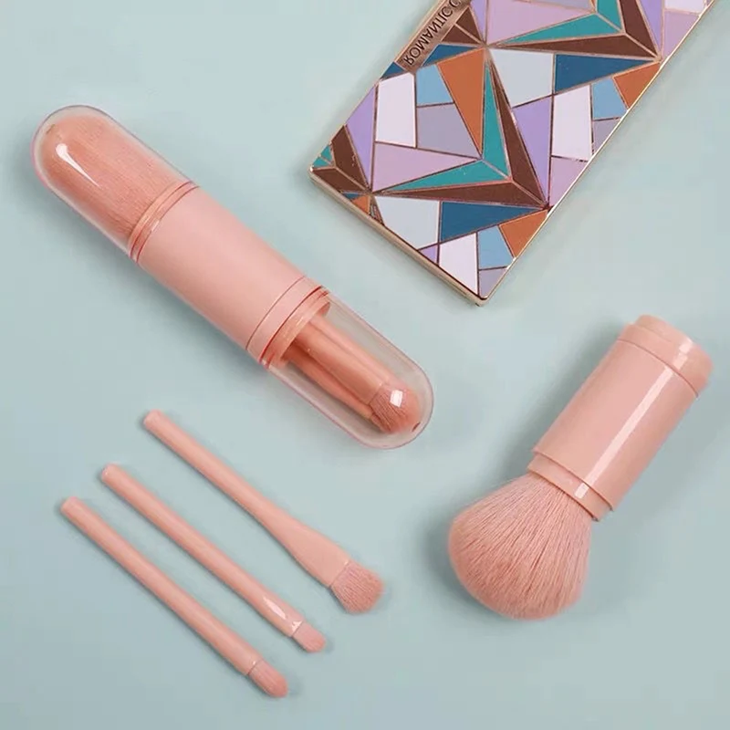 Portable Powder Blusher Brush With Cover 4 in 1 Travel Small Set Makeup Eye Shadow Telescopic Multi-Function Mini Makeup Tool 3