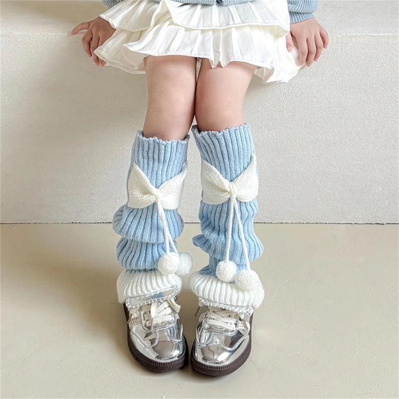 Lolitas Calf Socks Knitted Calf Socks Long Leg Cover Children Crochet Knee High Stockings for Teen Girls Age 1-10 Year