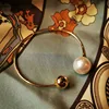 Pearl double ball sphere open cuff bangles stainless steel bangles for women simple elegant dainty jewelry stainless steel jewel 6