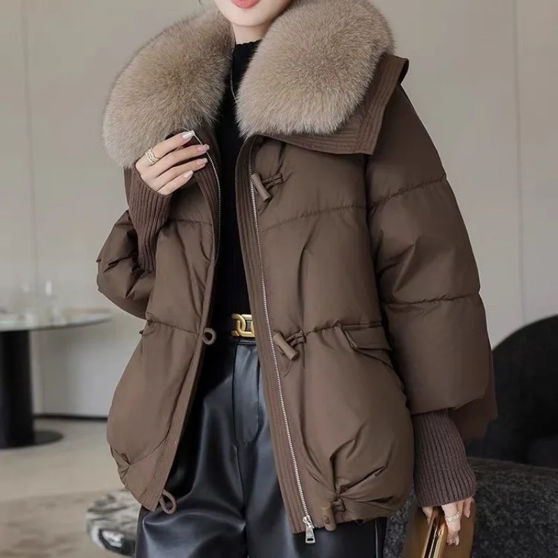 New Winter Warm Goose Down Jackets Natural Real Fox Fur Collar Puffer Jackets Women Thick Female Streetwear Coats