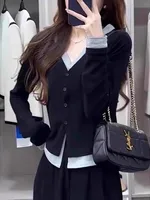 Slim Fit V-Ne T-irt Women's Bla Base irt Autumn Winter Design Sense Svel Top Youthful Commute Sle Regular Length